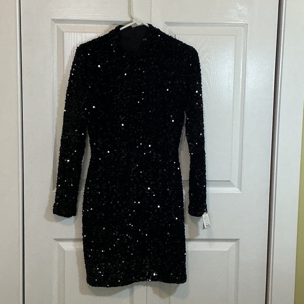 VENUS Black Sequin Long Sleeve Dress small